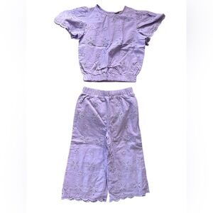 Max Girl’s Purple Lavender Eyelet  Crop Top Wide Leg Pants Outfit | 5-6Y